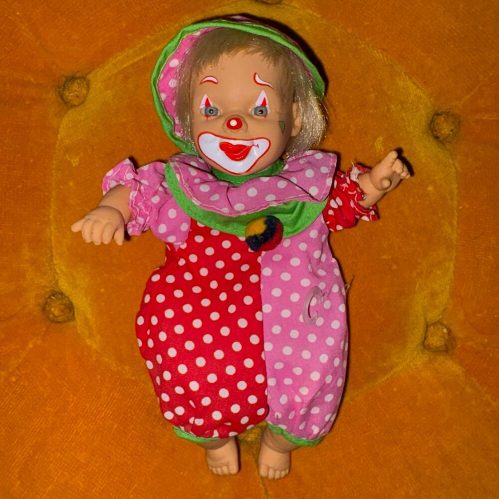 Vintage Creepy Clown Baby Doll Polka Dot Halloween Horror Decor